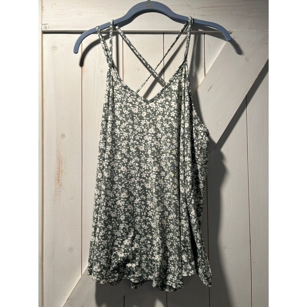 Papermoon Floral Crisscross Camisole Tank - Sage Green/White Flowy XL